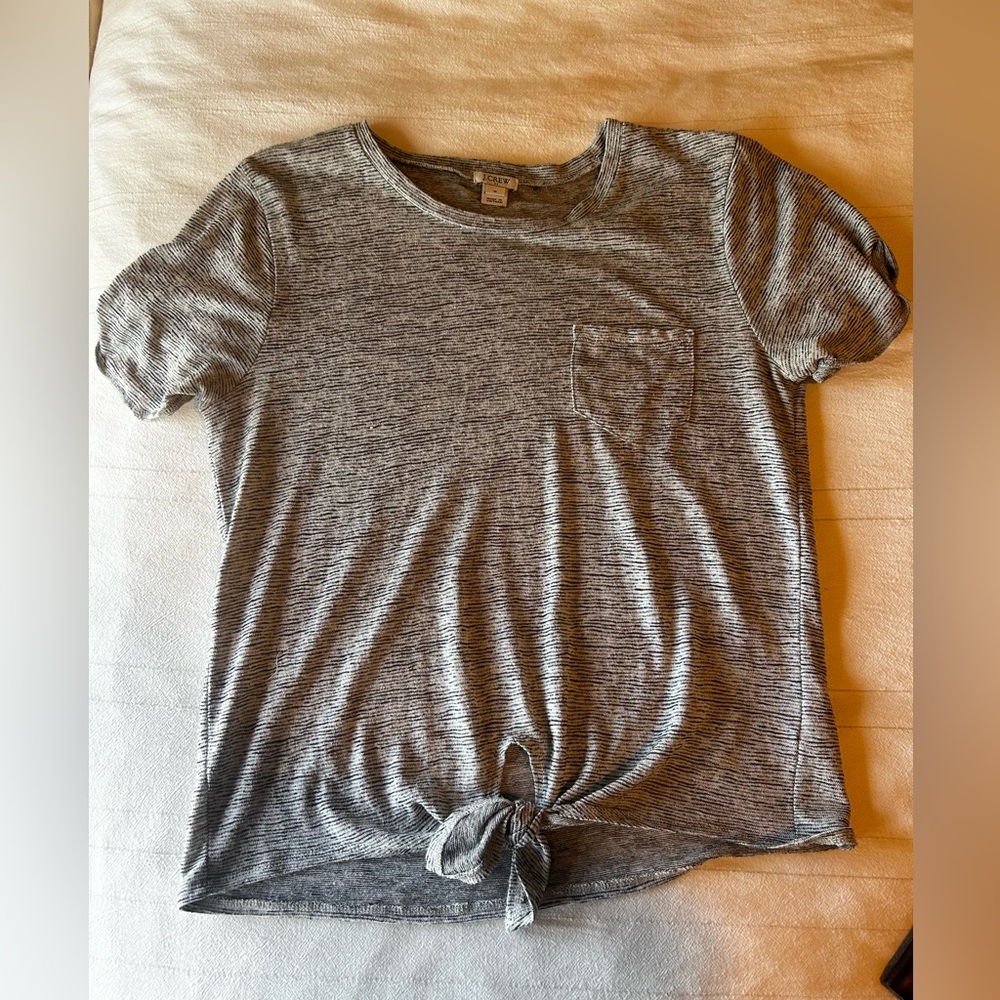 J. Crew Black and Gray Front Tie T-shirt Medium